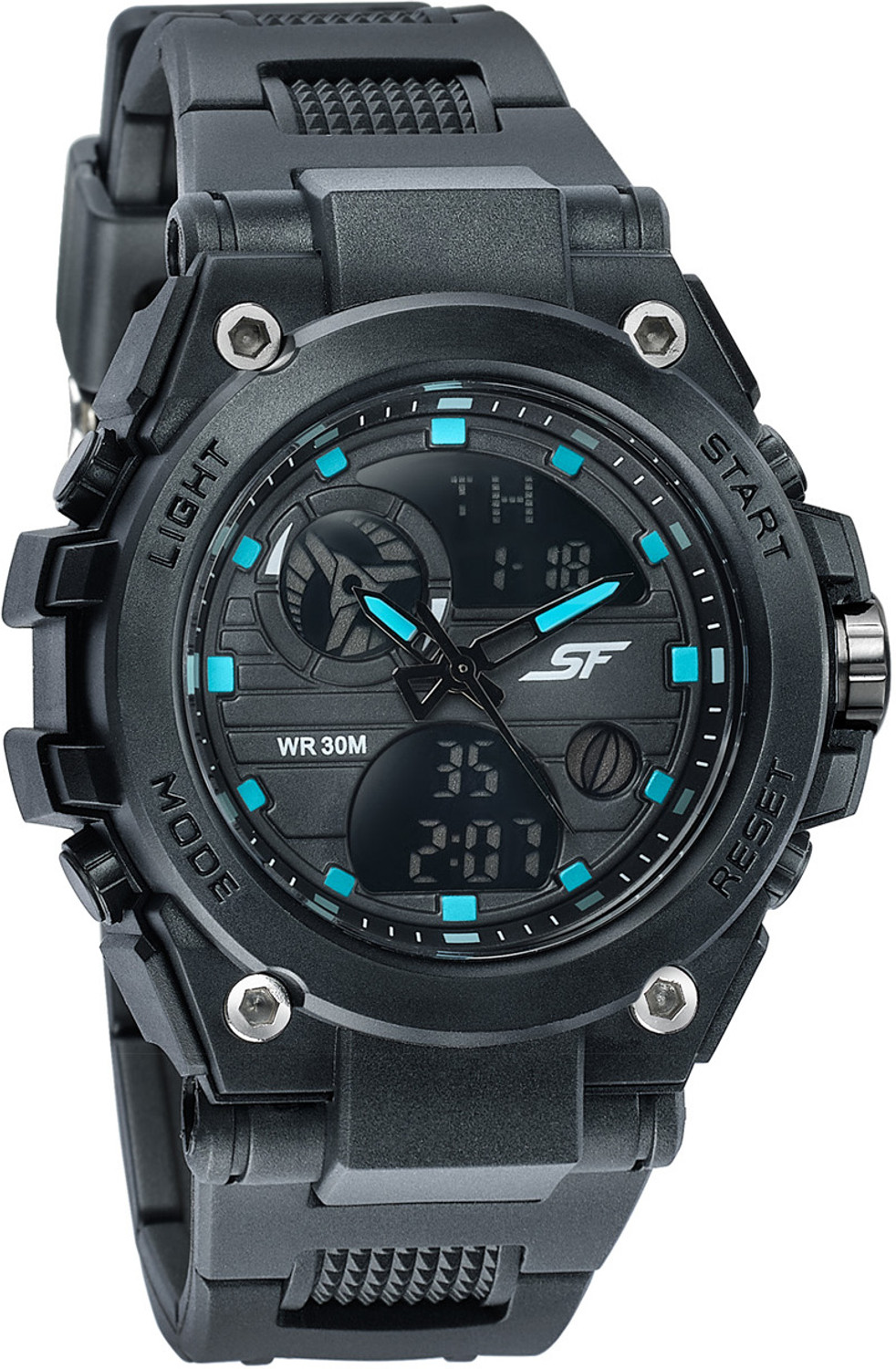 Image of SONATA SF Ignite SF Ignite Date & Day and Alarm Black Dial Black Polyether Strap Analog-Digital Watch - For Men