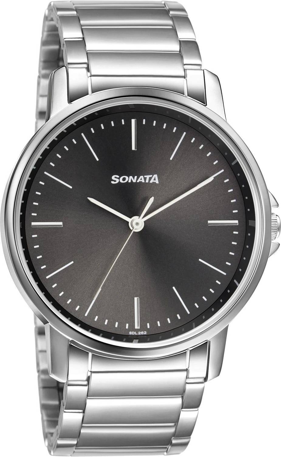 Sonata ESSentials Black Dial Silver Strap Watch - Men - Image 2