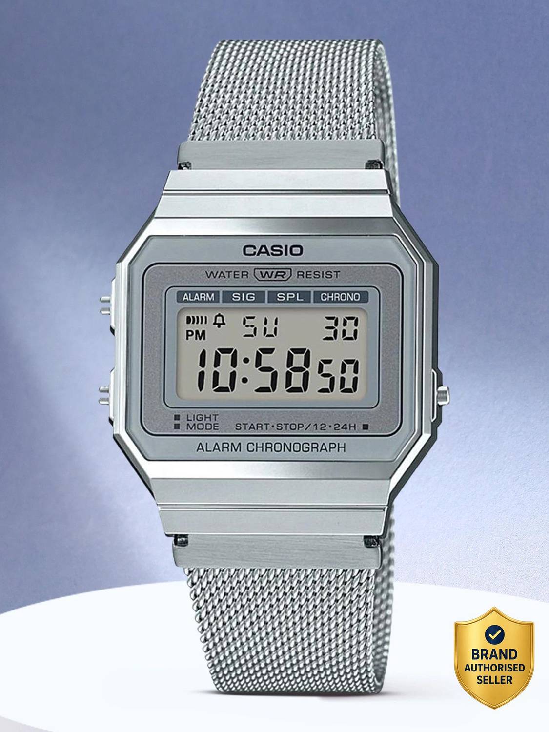CASIO A700WM-7ADF Silver Mesh Band Digital Watch