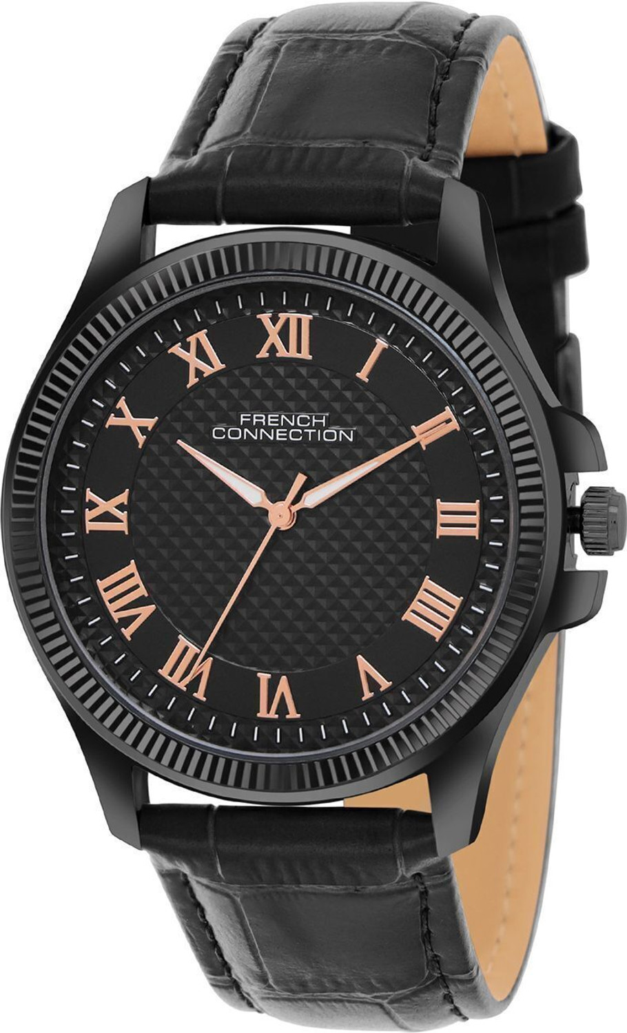 Image of French Connection Roman Number Black Textured Dial | Men's Black Analog Watch Analog Watch - For Men