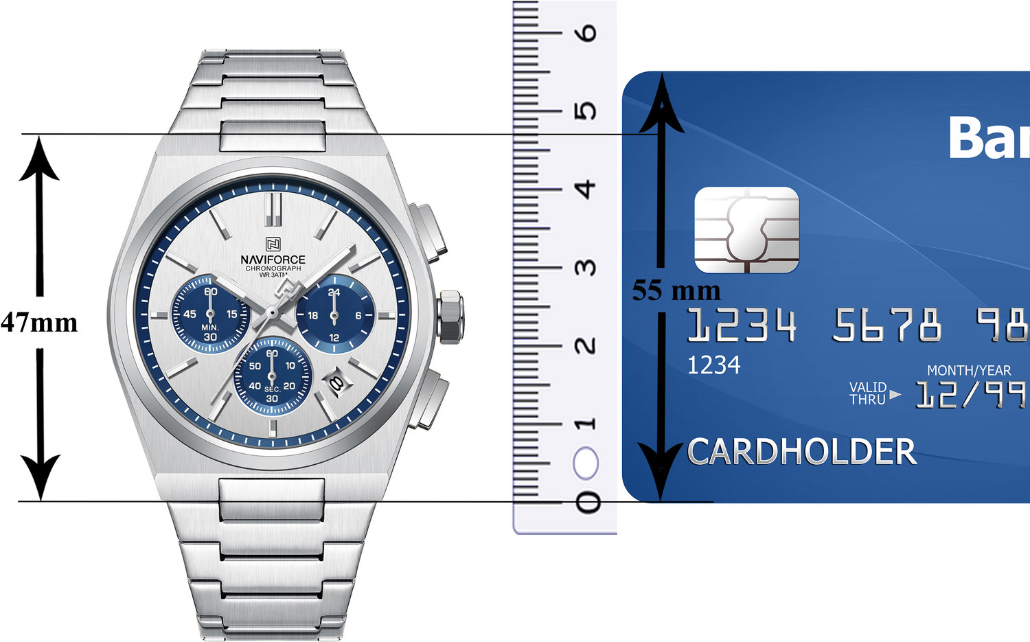 Image of NAVIFORCE NF8048G Blue chronograph dial With Silver Stainless steel strap Analog Watch - For Men