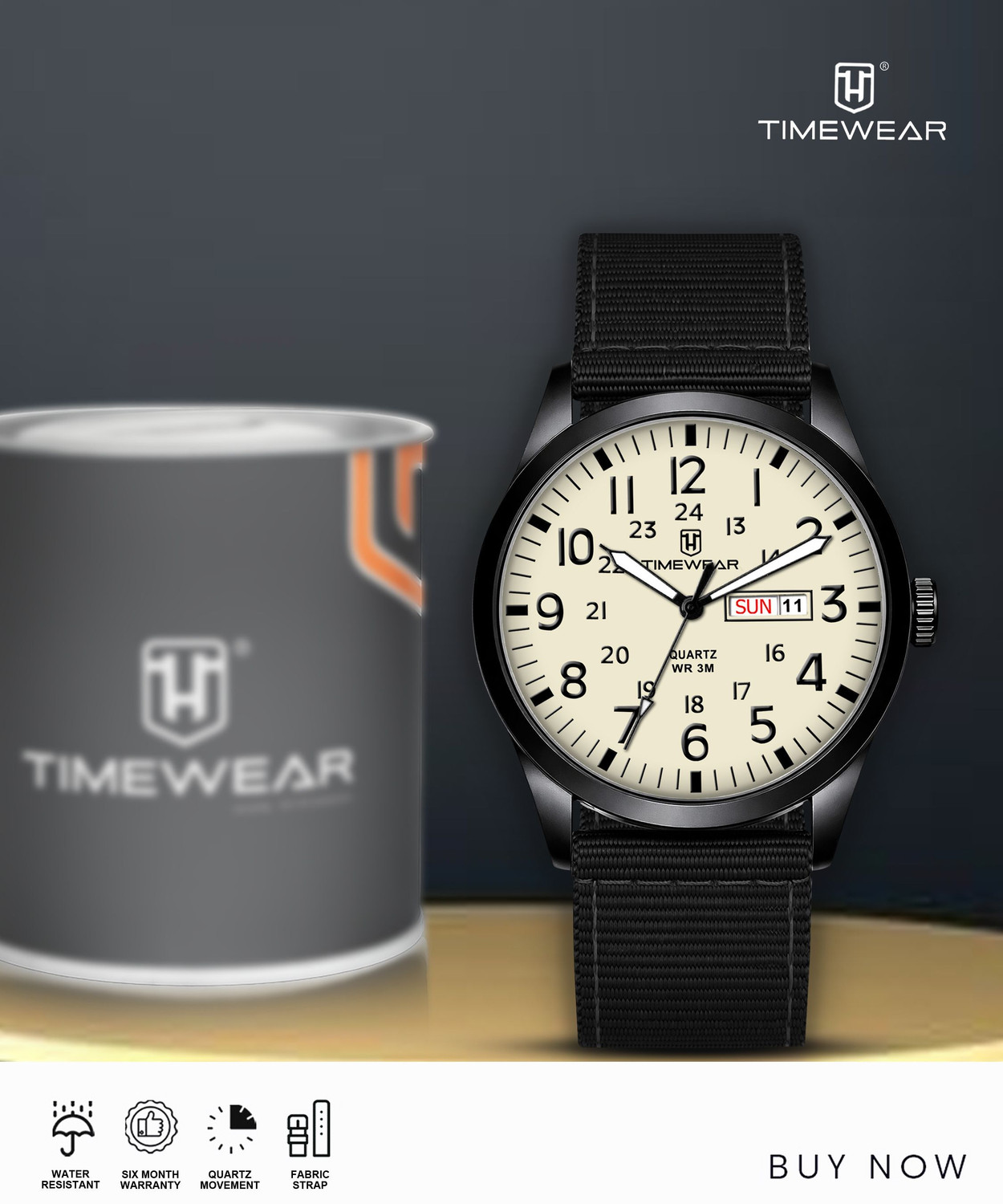 Image of TIMEWEAR 338BBTG TIMEWEAR New Track Number Dial, Day & Date, Black Fabric Strap Analog Watch - For Men