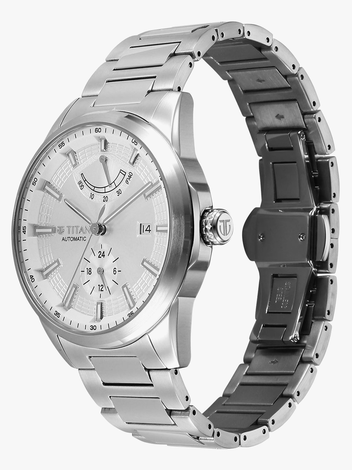 Image of Titan Aion Power Reserve Indicator Aion Concealed Automatic Power Reserve Indicator and White Dial Analog Watch - For Men