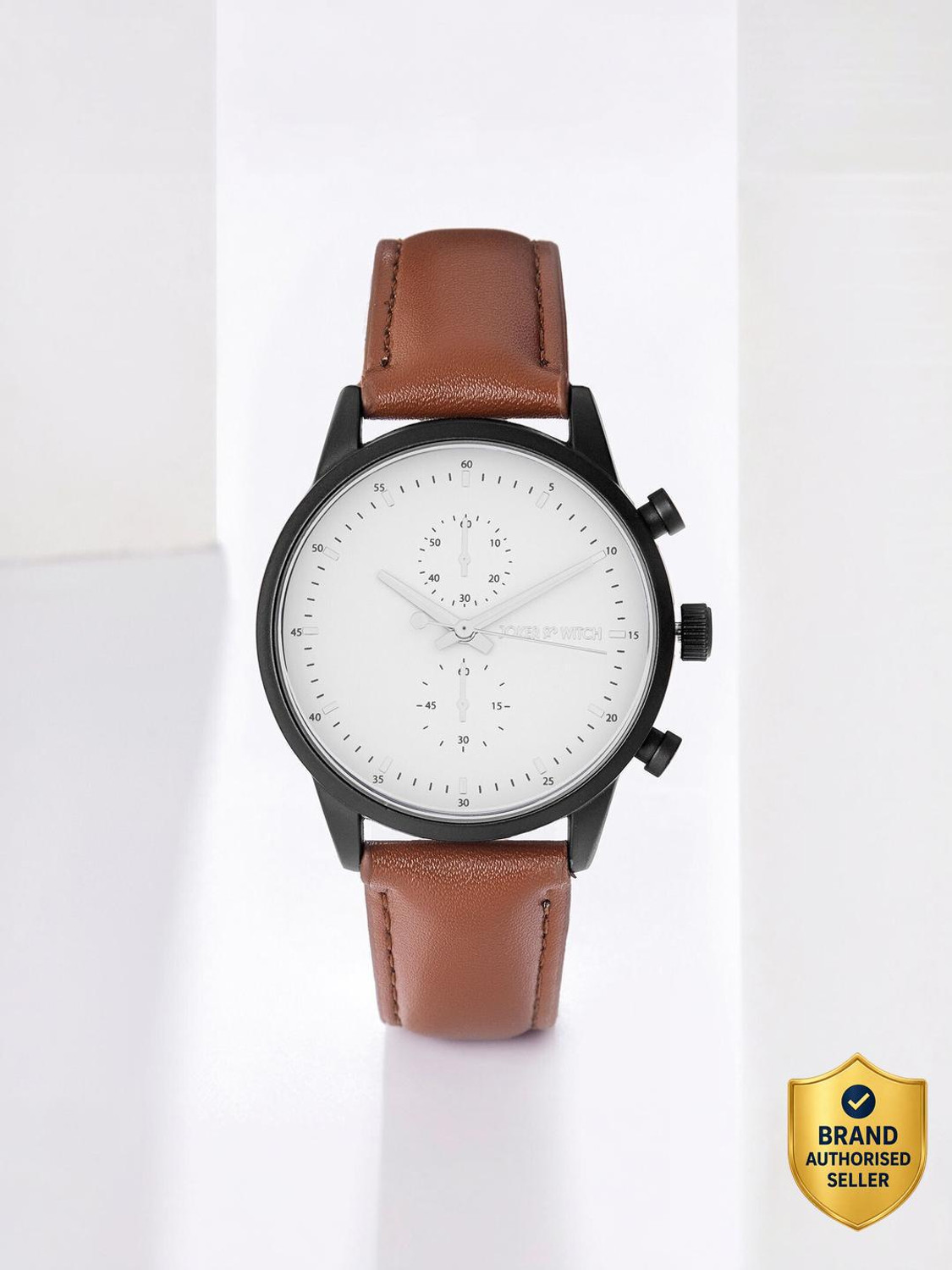 Image of Joker & Witch Beetle 40 mm White Dial Brown PU Leather Strap Watch for Men Analog Watch - For Men