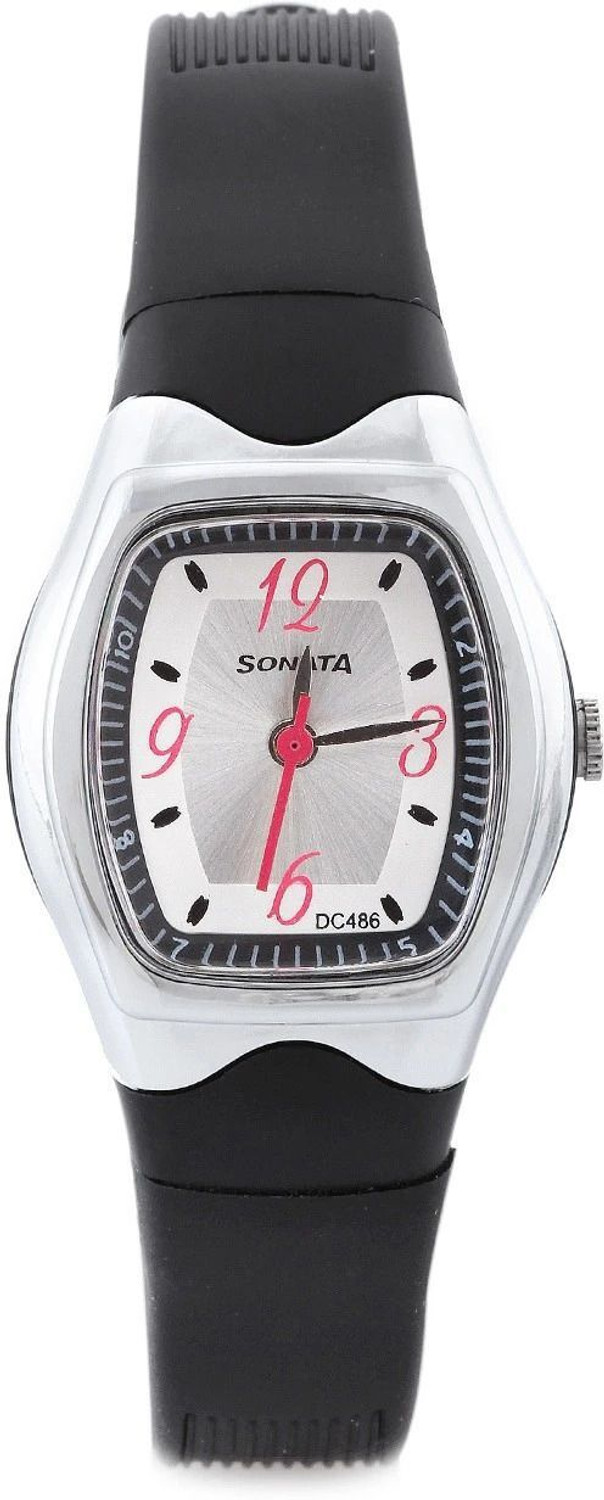 Image of SONATA SF Quartz Silver Dial Black Plastic Strap Analog Watch - For Women NT8989PP03,NU8989PP03