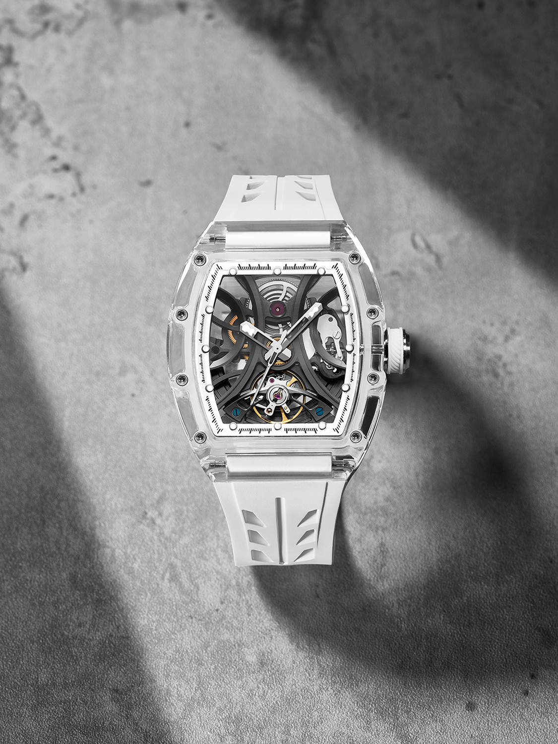 Image of French Connection FCA47W Stealth Series Limited Edition White K9 Glass Automatic Rectangle Analog Watch - For Men
