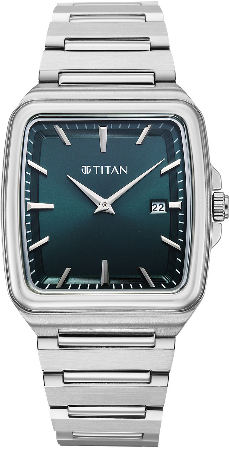 Image of Titan Titan Classique sleekfit Classique sleekfit 2 Hands + Date@3H Green Dial Silver Color Strap Analog Watch - For Men