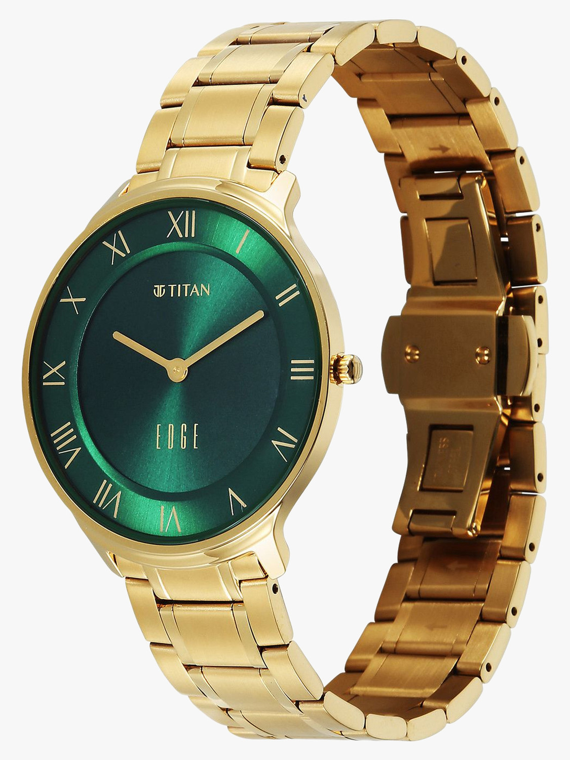 Image of Titan Edge Gleam Edge Gleam Quartz Analog Green Dial Golden Stainless Steel Strap Watch For Men Analog Watch - For Men