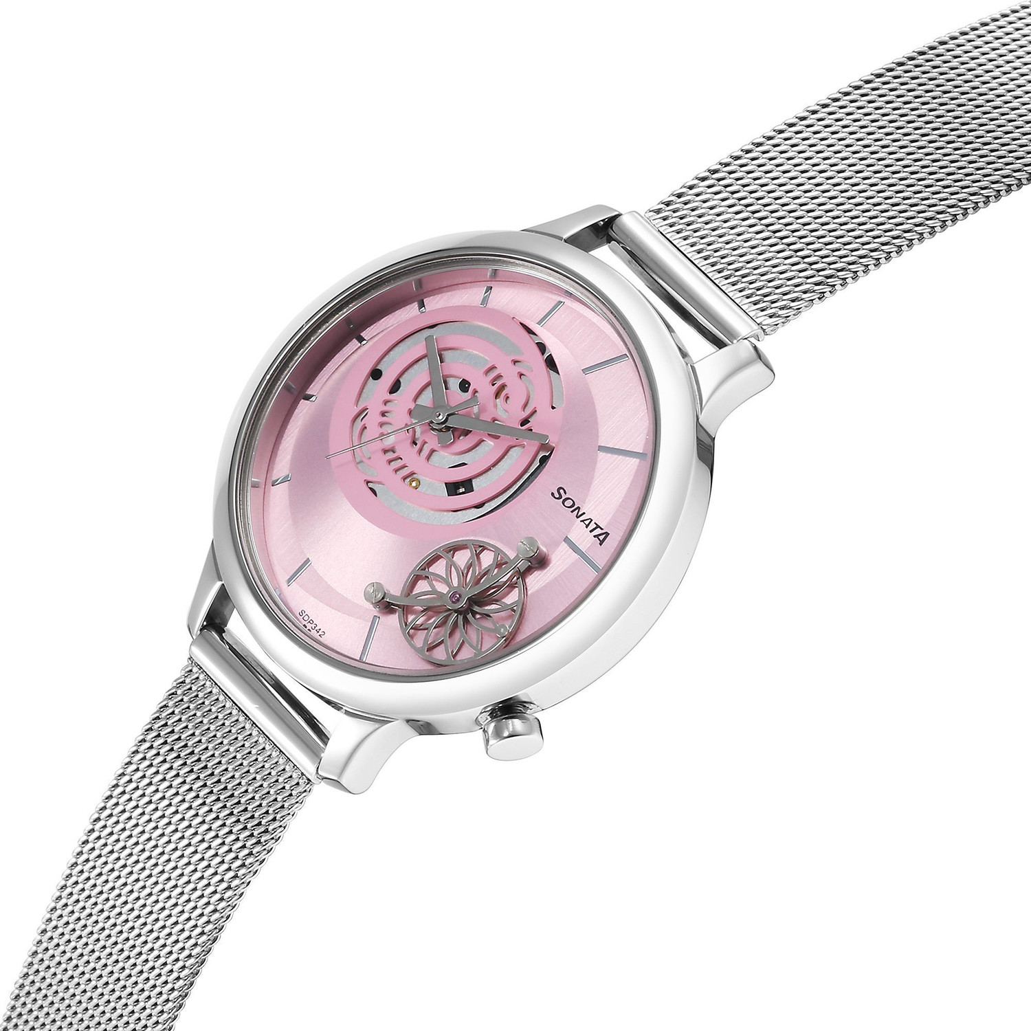 Image of SONATA Unveil- 3.0 Sonata Unveil Pink Dial Silver Stainless Steel Strap Analog Watch - For Women