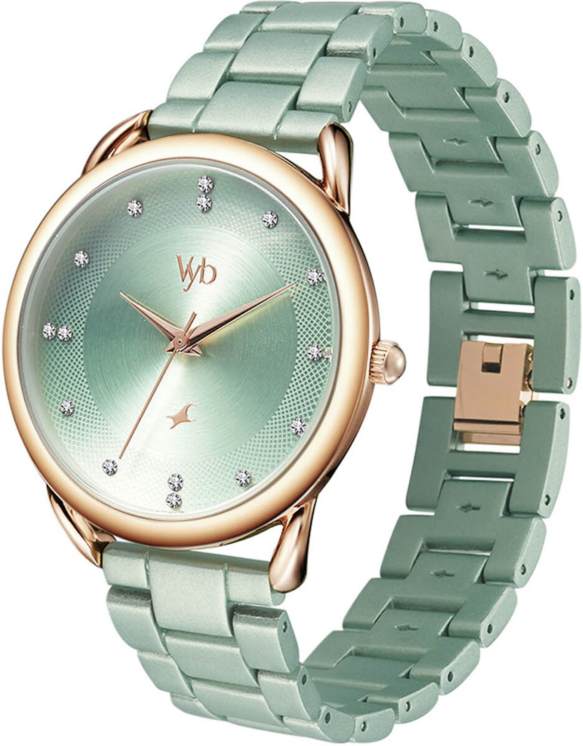 Image of Fastrack Fastrack Vyb Charmer Green Dial Green Stainless Steel Strap Watch for Girls Analog Watch - For Women