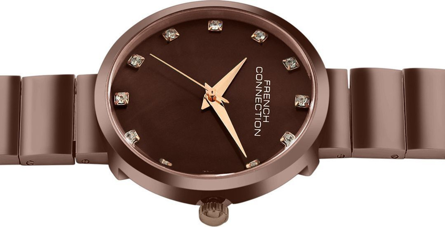 Image of French Connection Steelorra STEELORRA Rhinestones Brown MOP Dial | Women's Brown Analog Watch Analog Watch - For Women