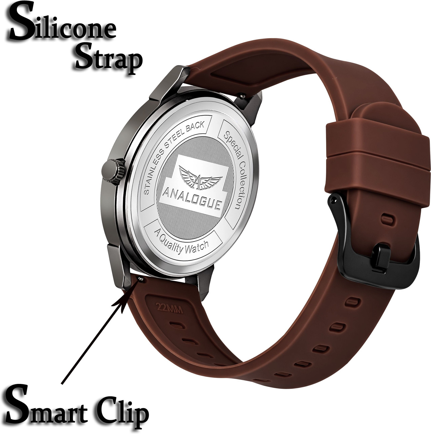 Image of ANALOGUE Minimalist Slim Series | Smart Watch Strap | Smart Clip | Soft Silicon Minimalist Slim Series | Smart Watch Strap | Smart Clip | Soft Silicon |3D Glass Analog Watch - For Boys