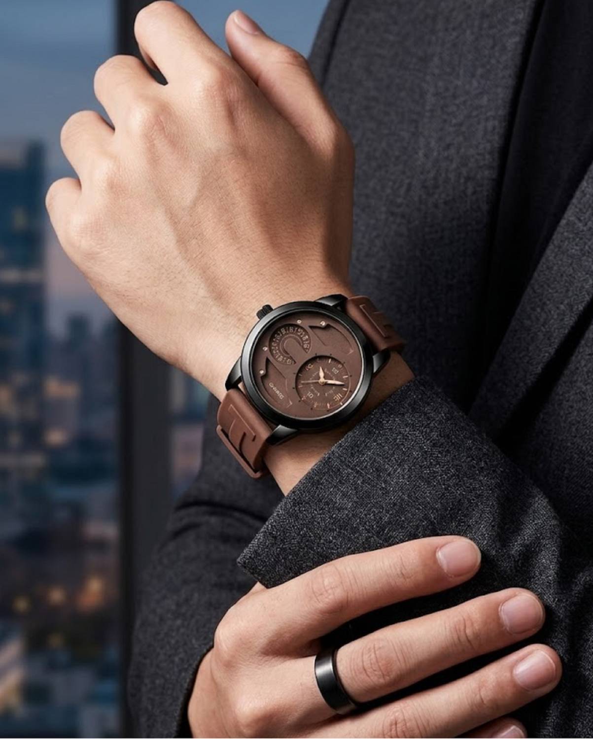 MAAN DD-2401 Dual Dial Quartz Black Silicone Watch - Image 3