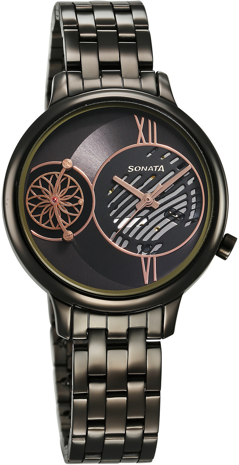 Image of SONATA Unveil- 3.0 Sonata Unveil Black Dial Black Metal Strap Analog Watch - For Women
