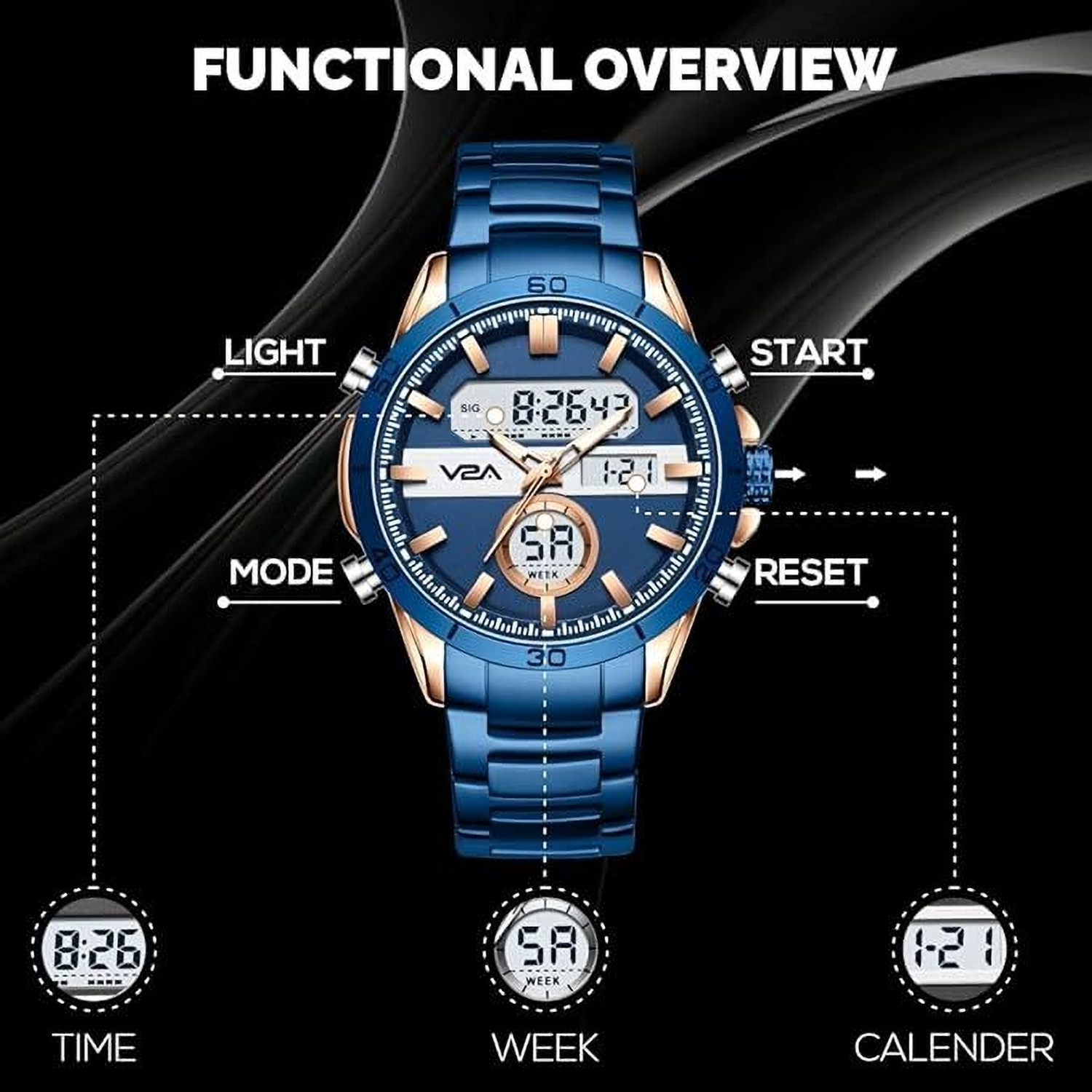 Image of V2A Men Analog Quartz watch Analog-Digital Watch - For Men Blue Stylish Trendy Premium Party-Wear Casual