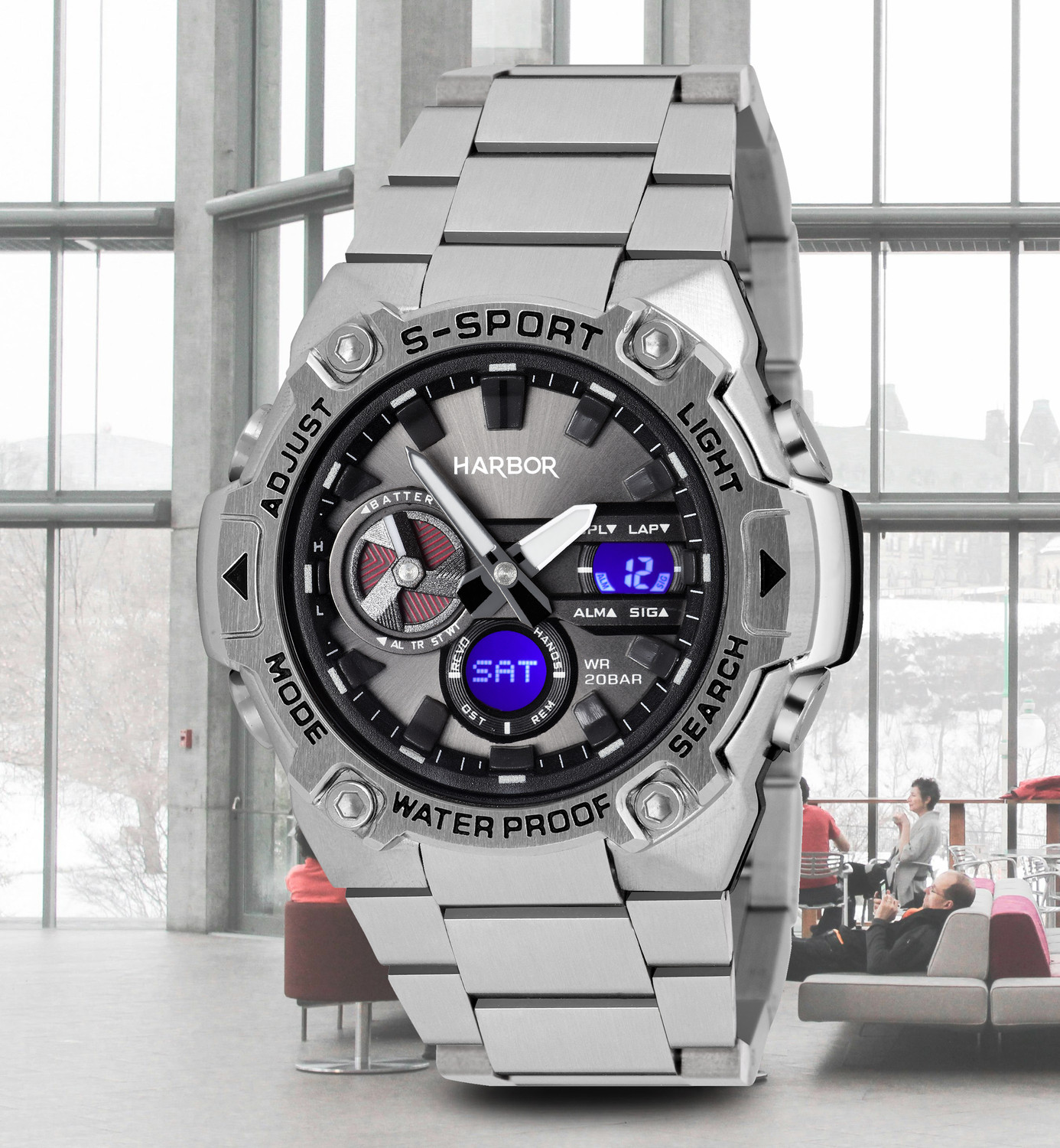 Image of Harbor Stainless Steel Premium Men's Watch for the Discerning Gentleman Analog-Digital Watch - For Men Stainless Steel Analog Digital Worldtime Watch for Every Occasion