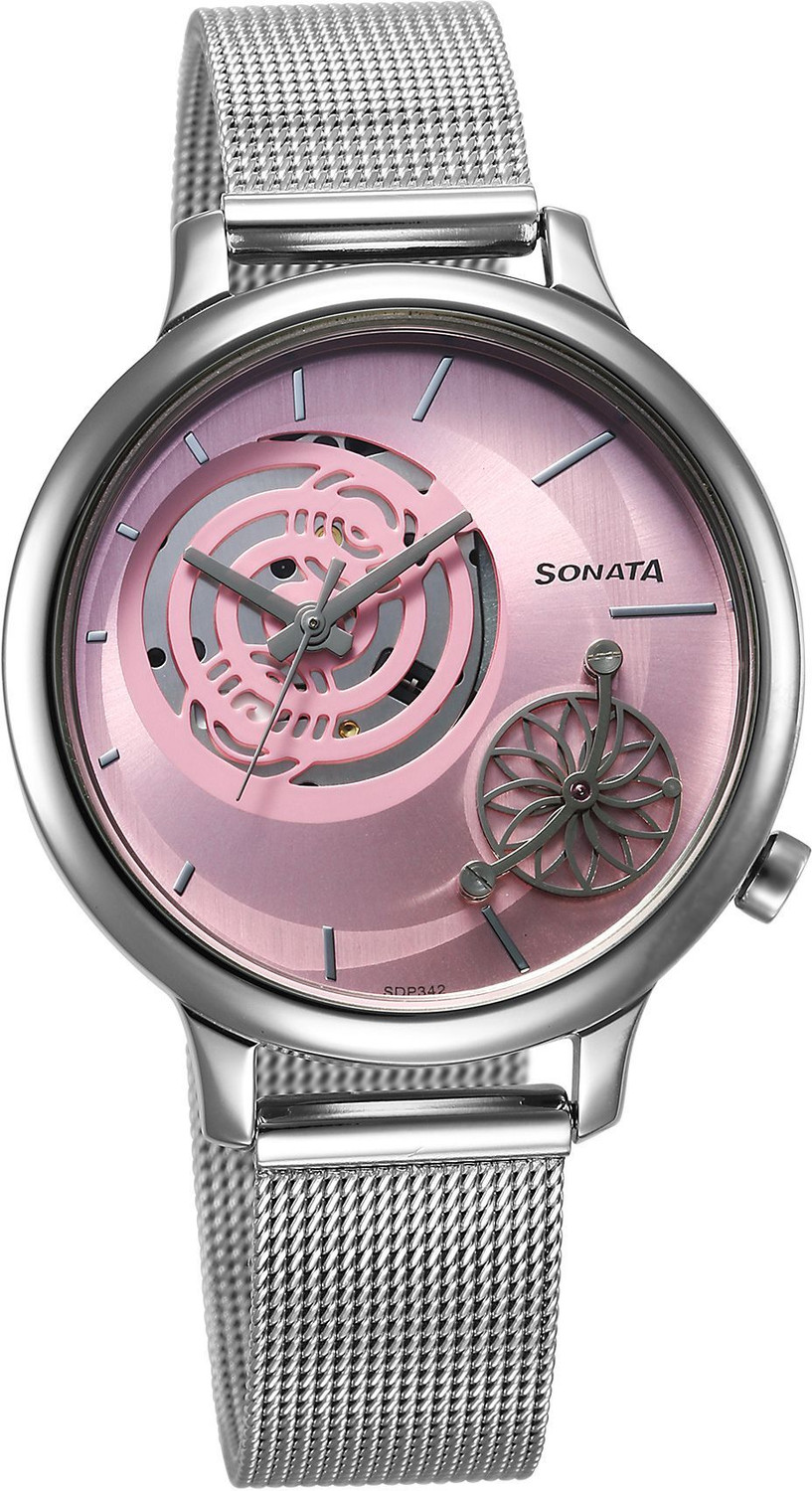 Image of SONATA Unveil- 3.0 Sonata Unveil Pink Dial Silver Stainless Steel Strap Analog Watch - For Women