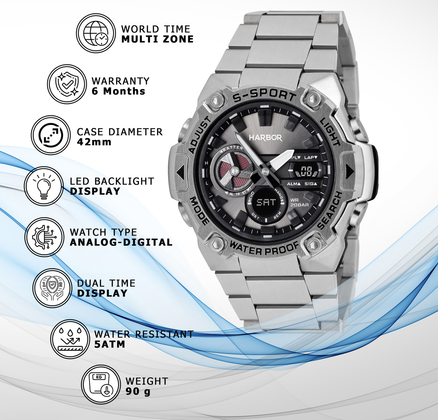 Image of Harbor 9125 Steel A Premium Watch for Men Encased in Stainless Steel Analog-Digital Watch - For Men