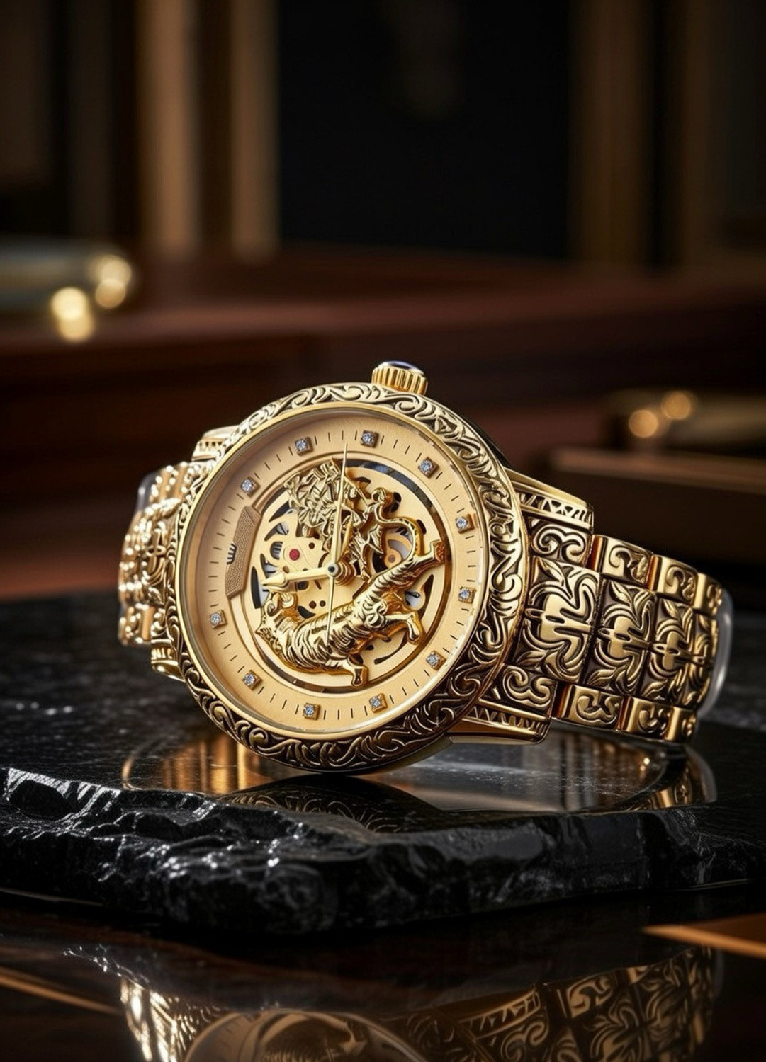 Image of FOREST EMPR-12 FOREST LUXURY GOLDEN WATCH FOR MEN TIGHT CURVED UNISEX WATCH Analog Watch - For Men