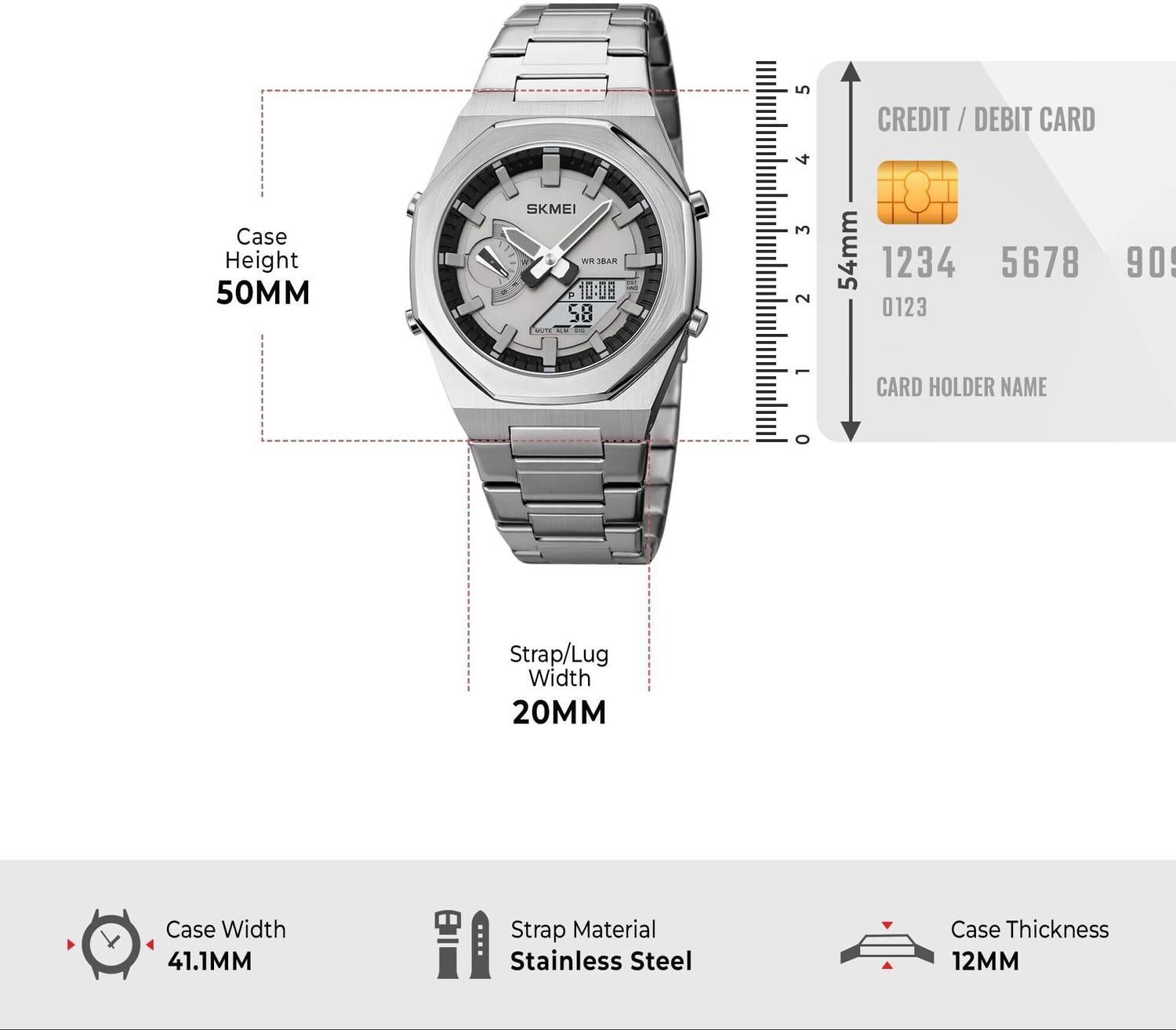SKMEI 1816 Silver White Analog-Digital Watch - Men - Image 5