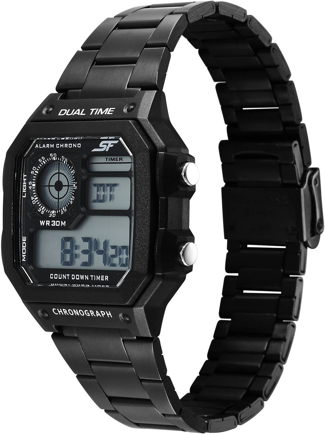 SONATA SF Hexa Metal Digital Black Dial Black Stainless Steel