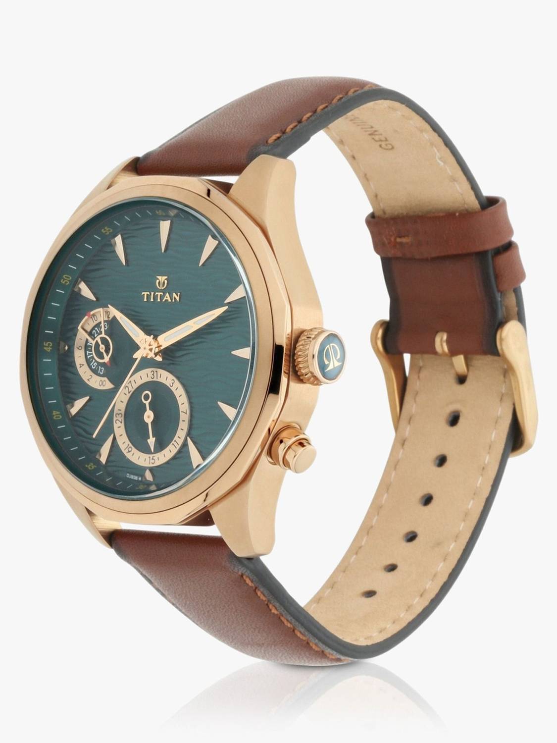 Titan Maritime Green Dial Brown Leather Watch - Image 5