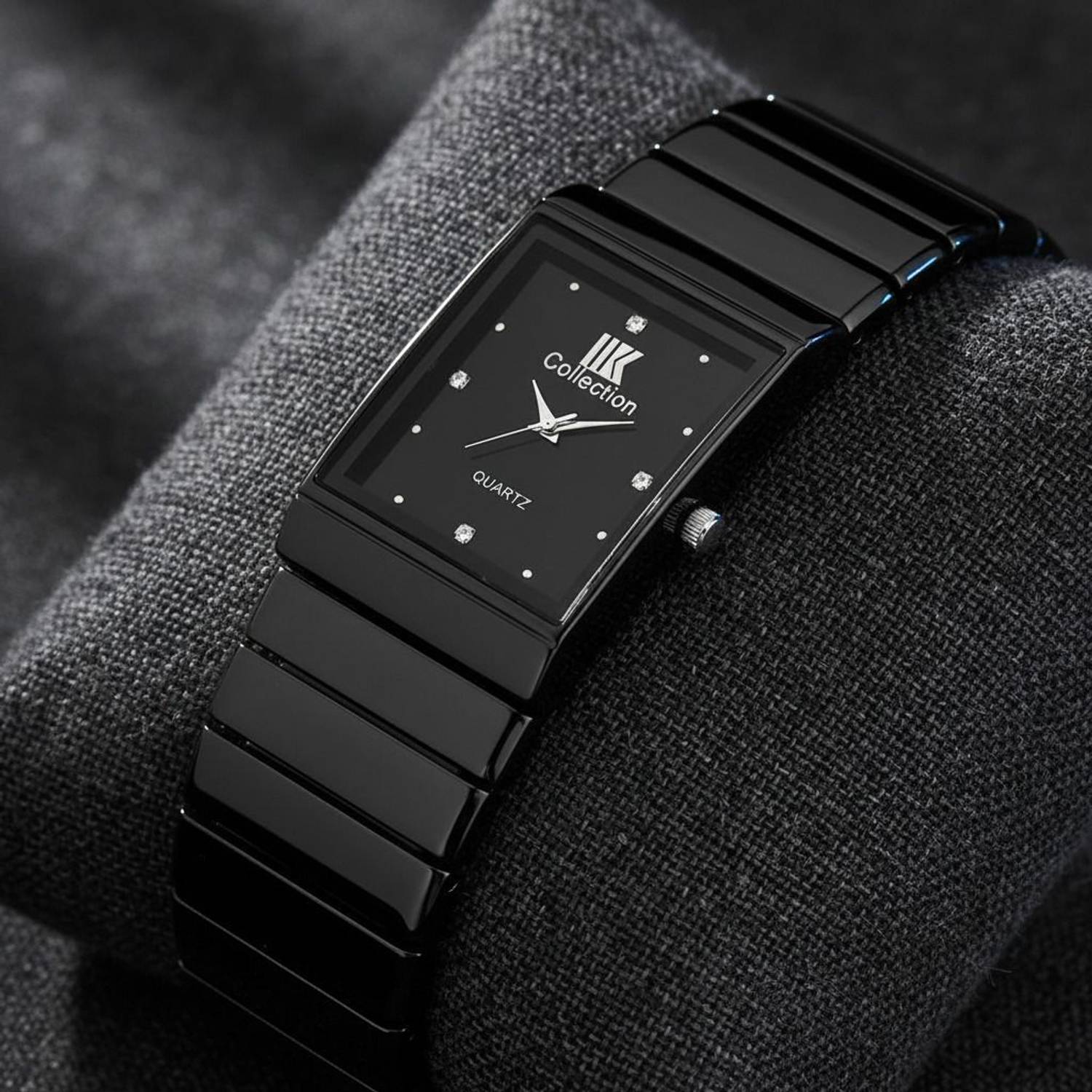 IIK Black Studded Rectangle Dial Analog Watch for Men - Image 5