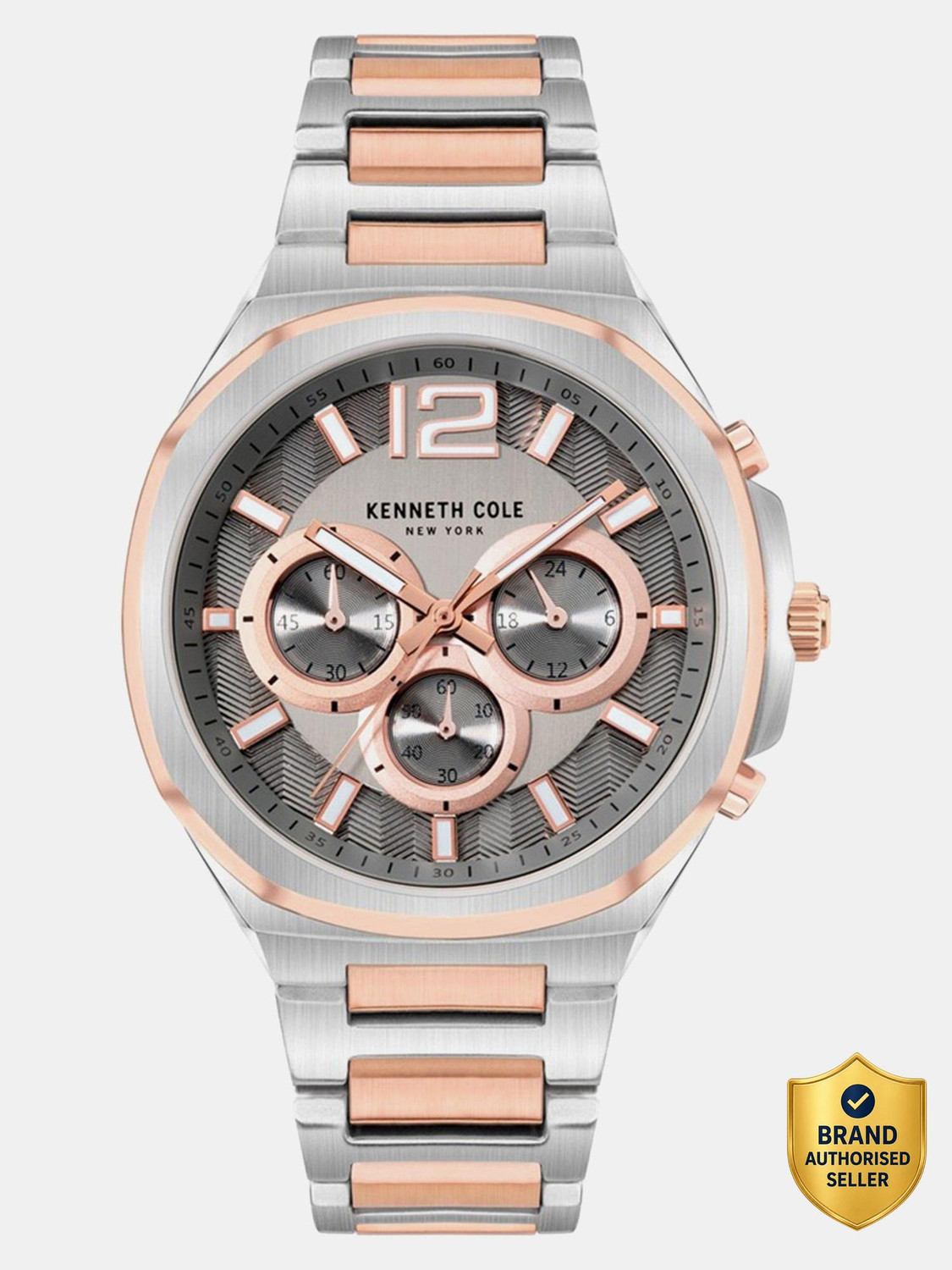 Image of Kenneth Cole NDKCWGI2104902MN Kenneth Cole Chronograph Grey Dial Silver & Rose Gold SS Strap Analog Watch - For Men