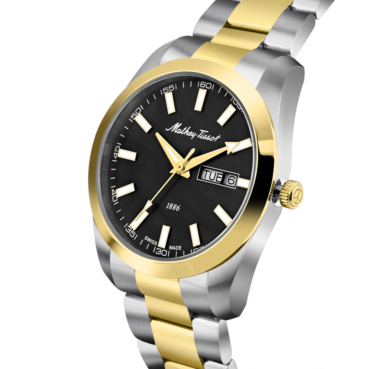 Image of Mathey-Tissot Swiss Made Mathy I Day-Date Quartz Black Dial Analog Watch - For Men H453BN