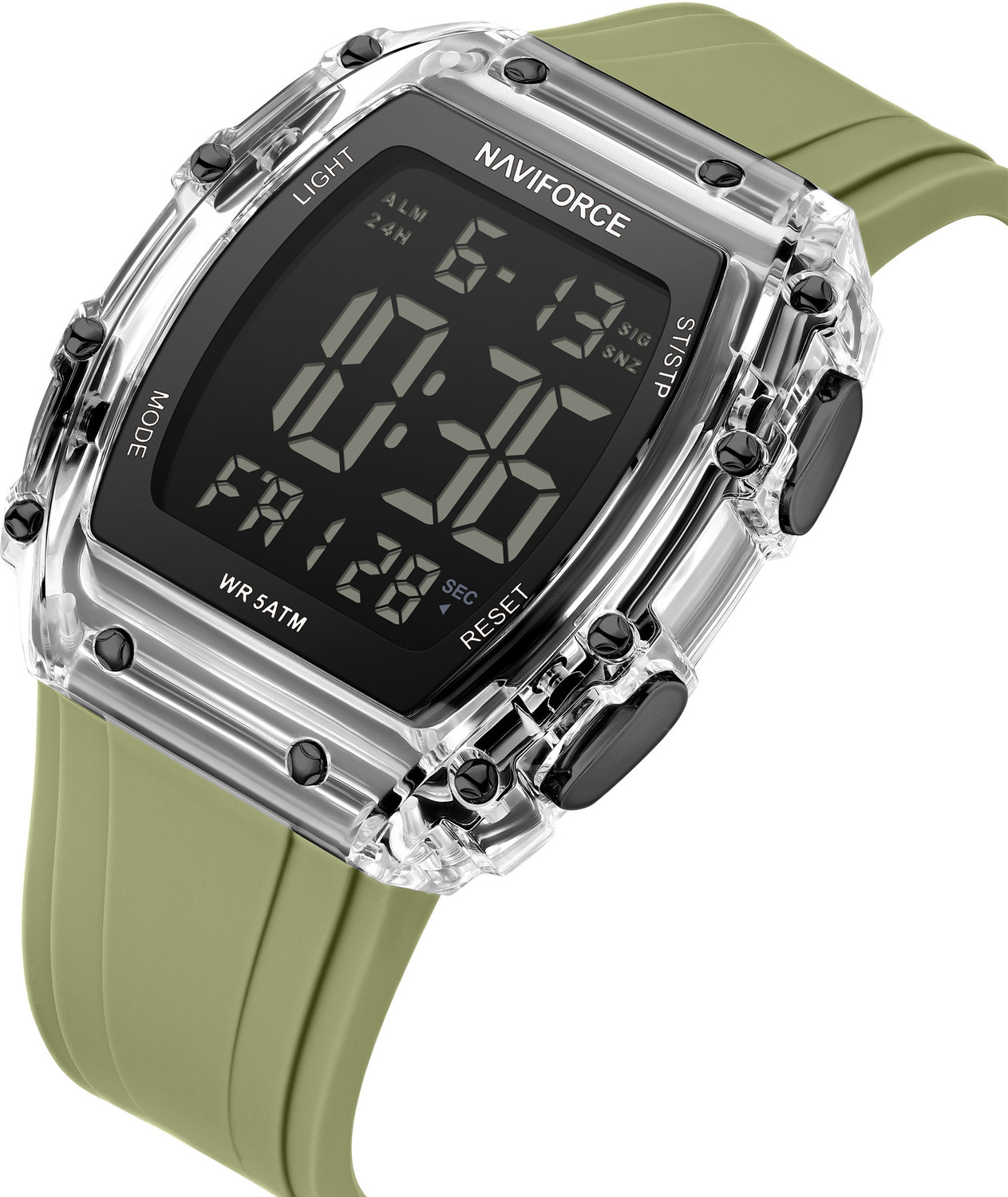 Image of NAVIFORCE NF6107 Transparent Barel Shaped Sports LCD Digital Date Silicone Strap Digital Watch - For Men