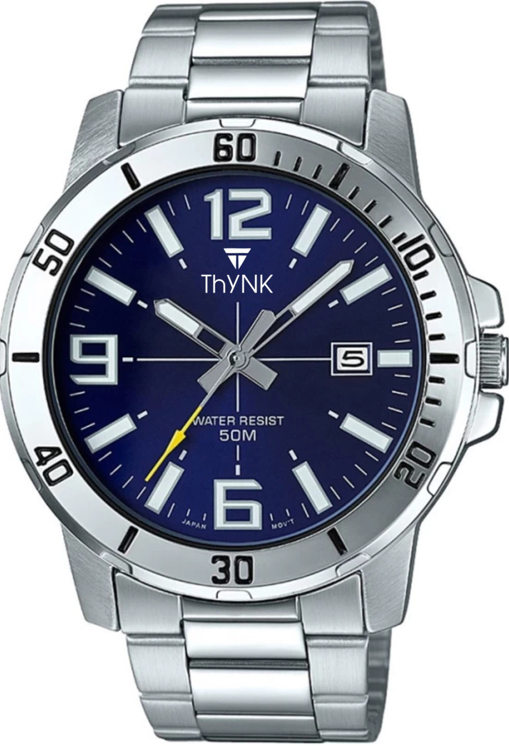 Image of THYNK Date Function Classic Series Silver Chain Stainless Steel Round Quartz Analog Watch - For Men TH-2005