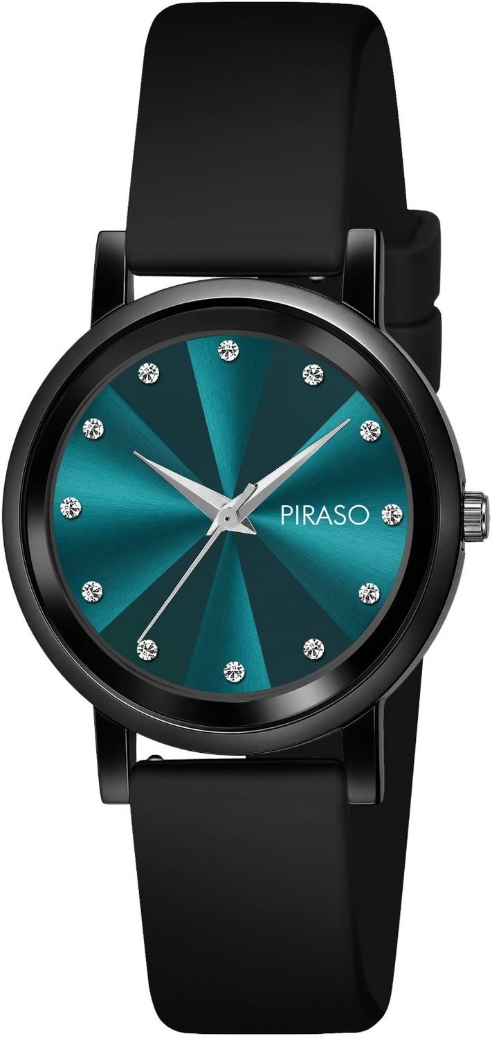 Piraso 2052 Turquoise Black Silicone Strap Women's Analog Watch - Image 5