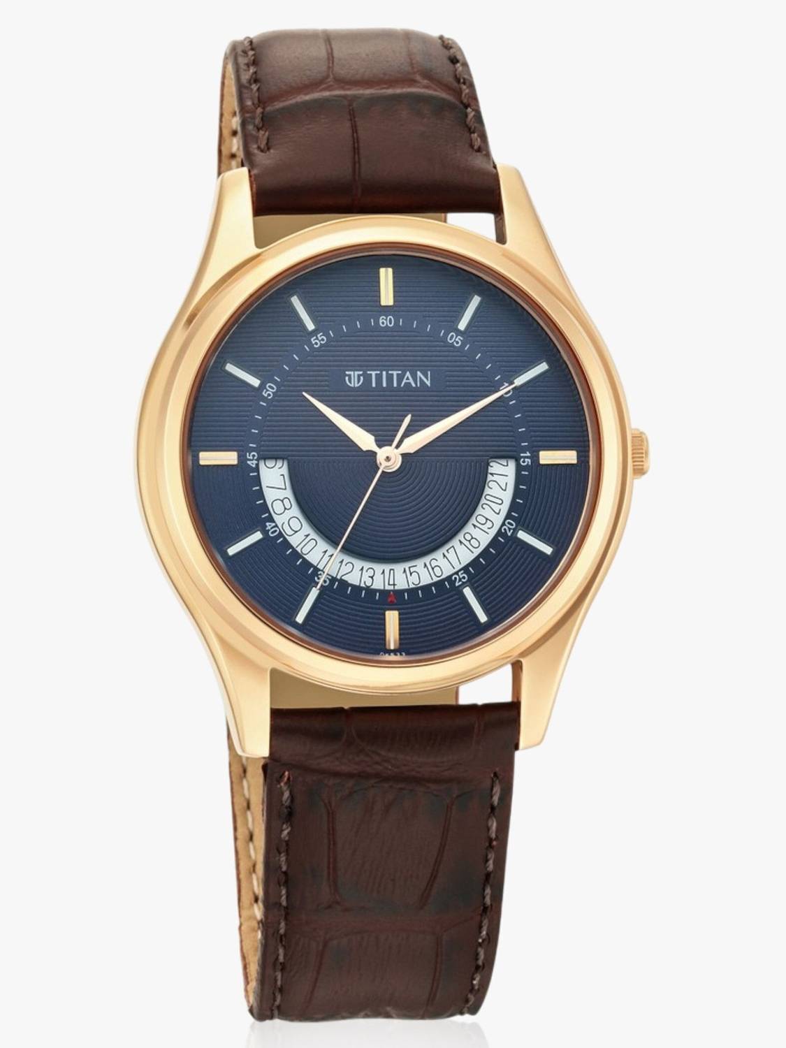 Titan Lagan Quartz Blue Dial Brown Leather Strap Analog Watch - Image 5
