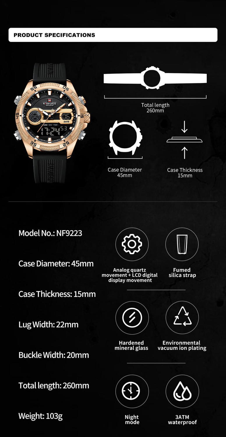 Image of NAVIFORCE NF9223-ROSEGOLD NF9223 Analog-Digital Watch - For Men
