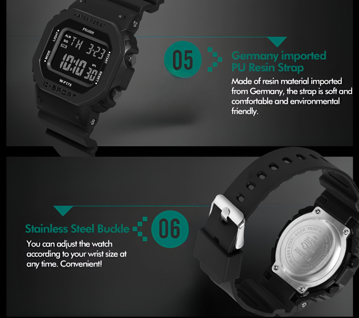 Image of Felizer hock-Resistant Watch Watch with EL Light Digital Watch - For Men