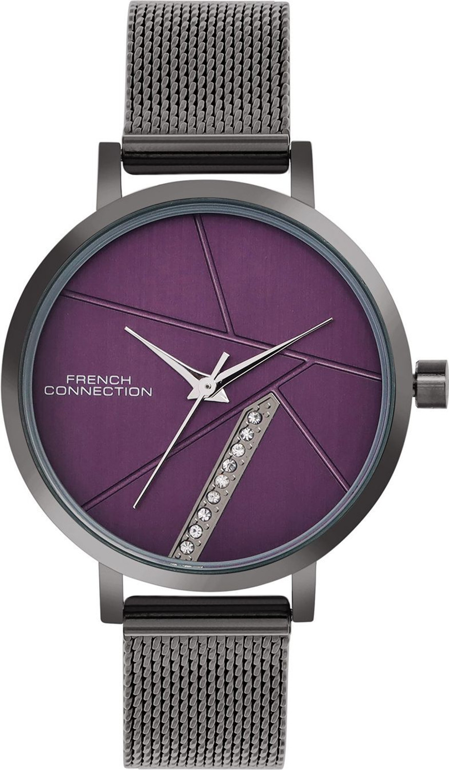 Image of French Connection Lunexa Rhinestone Purple Sunray Dial | Women's Grey Analog Watch Analog Watch - For Women