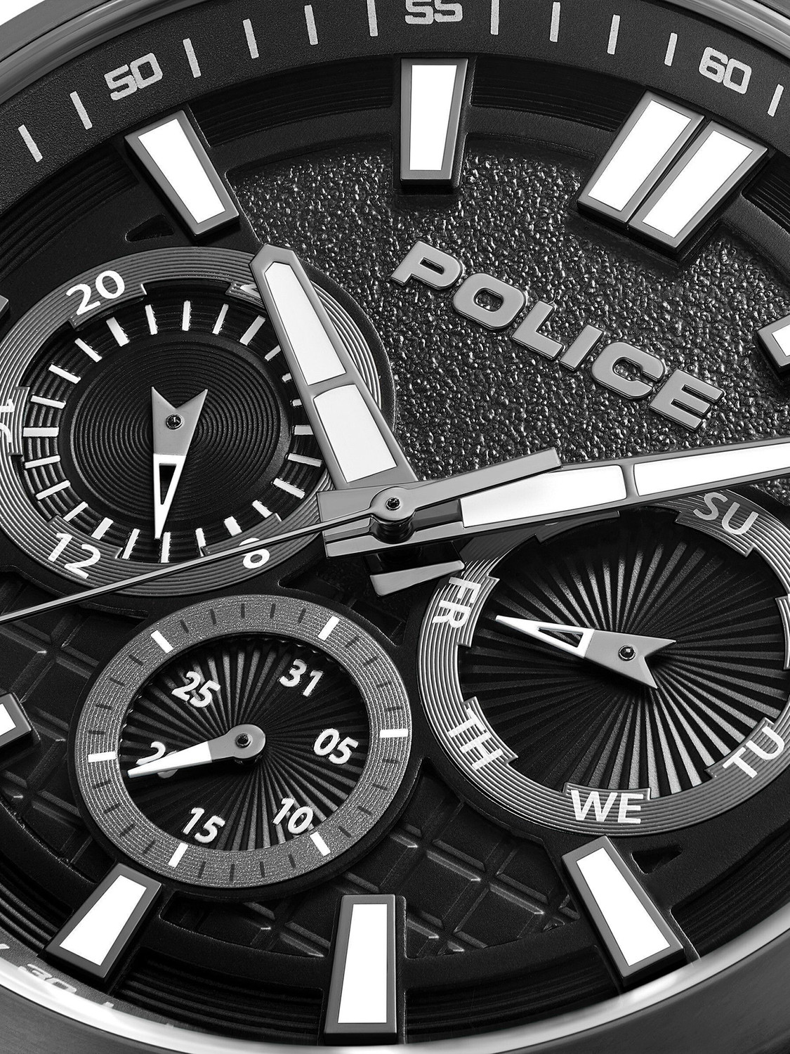 Image of Police Police Multifunction Black Dial Black Leather Strap Analog Watch - For Men