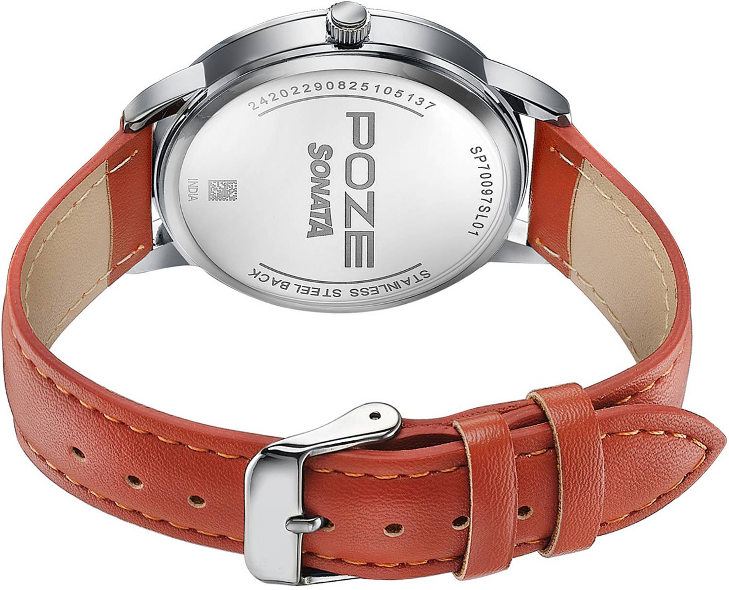 SONATA Poze 7 Sonata Poze 7 Orange Dial Orange Leather Strap