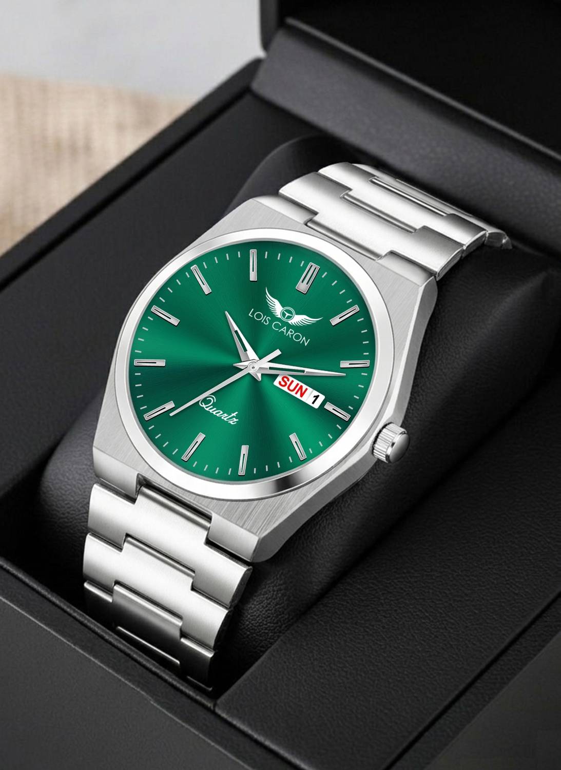 LOIS CARON LCS-8345 Green Day & Date Analog Watch