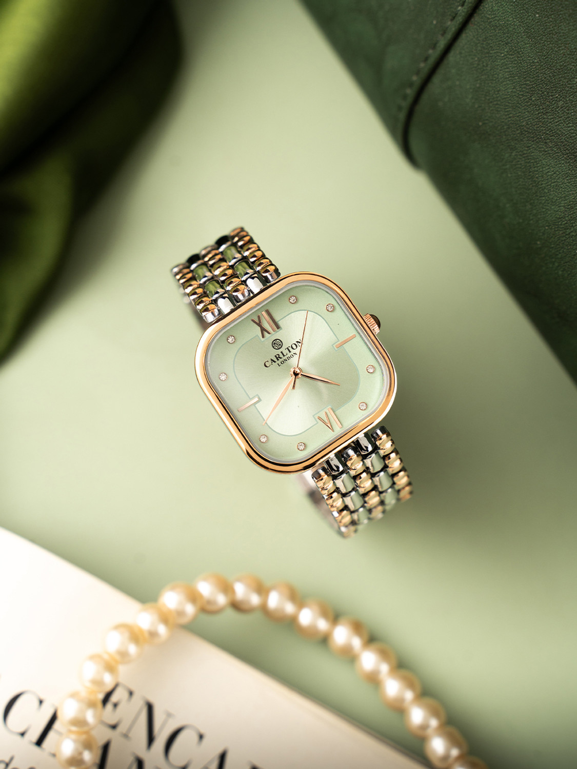 Image of CARLTON LONDON CLPLG107 Gift Set of Chelsea Mint Green Analog Watch - For Women