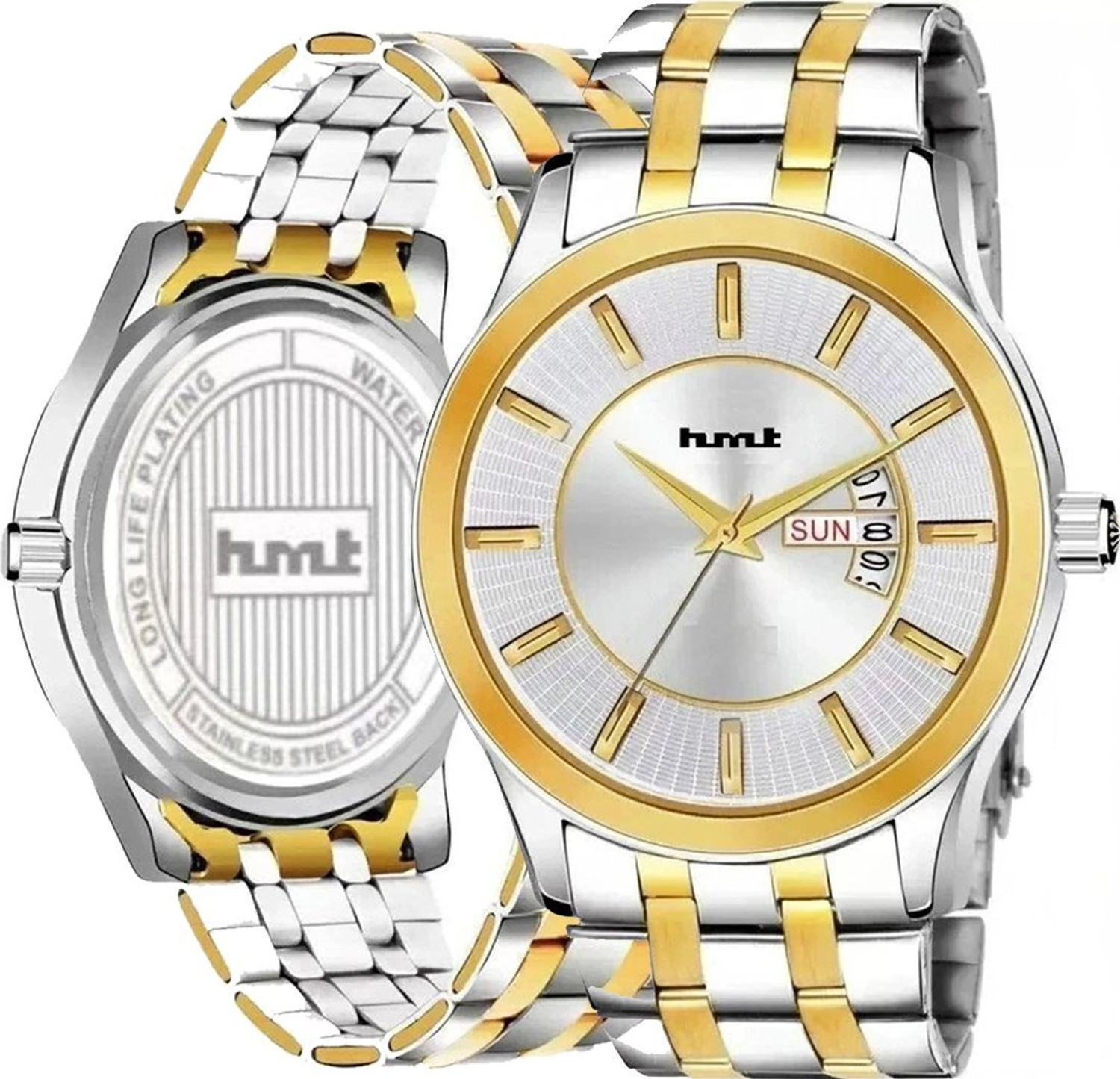 Image of HMT DLX DLX-1102 Original HMTS Golden Plated Stainless Steel Chain Men & Boys Wrist Hands Analog Watch - For Men