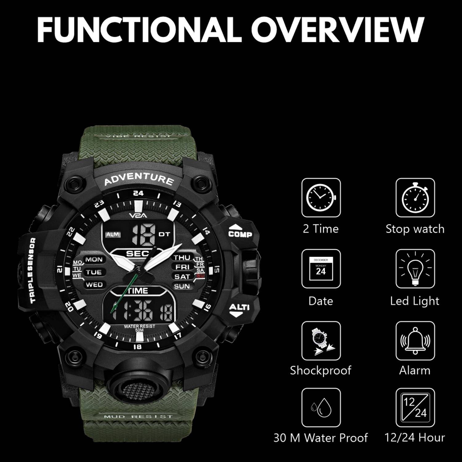 Analog-Digital Watch - For Men Stylish Trendy Waterproof Casual Sports - Image 4