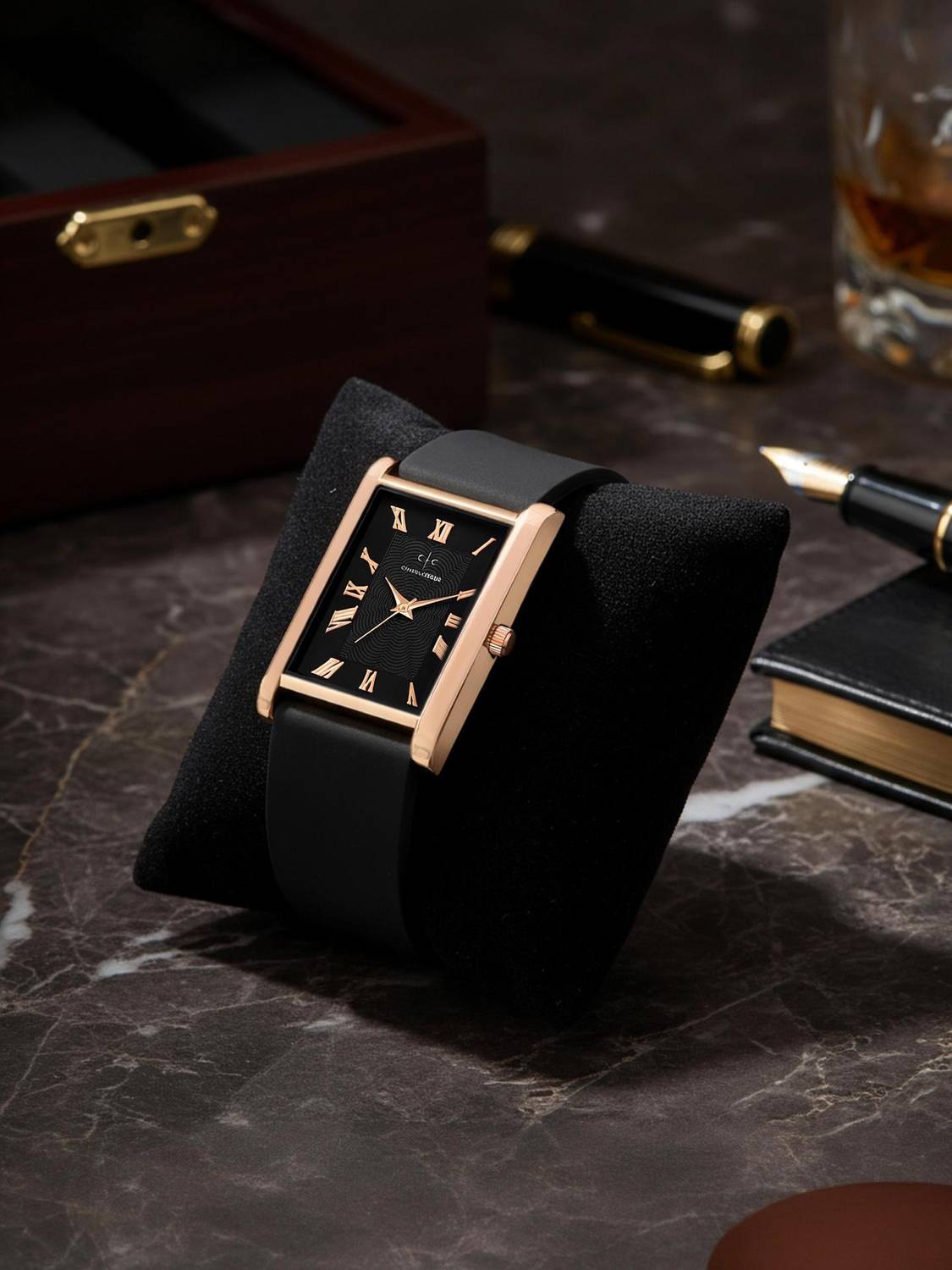 CHARLIEKEEN Rose Gold Square Dial Watch - Image 1