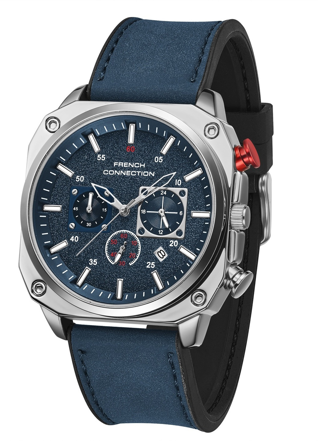 Image of French Connection Blue Pattern Contemporary Dial | Blue Silicone Chronograph Watch for Men Analog Watch - For Men
