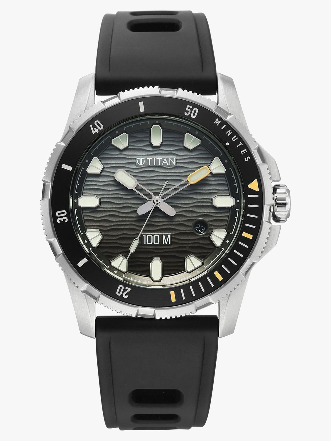 Image of Titan Titan Zero Hour Diver's 100m Titan Zero Hour Diver's 100m with Black Dial Black FKM Strap Analog Watch - For Men