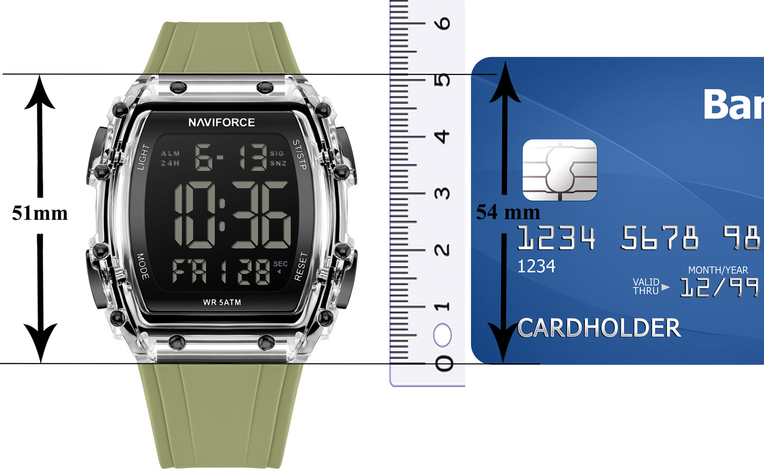 Image of NAVIFORCE NF6107 Transparent Barel Shaped Sports LCD Digital Date Silicone Strap Digital Watch - For Men