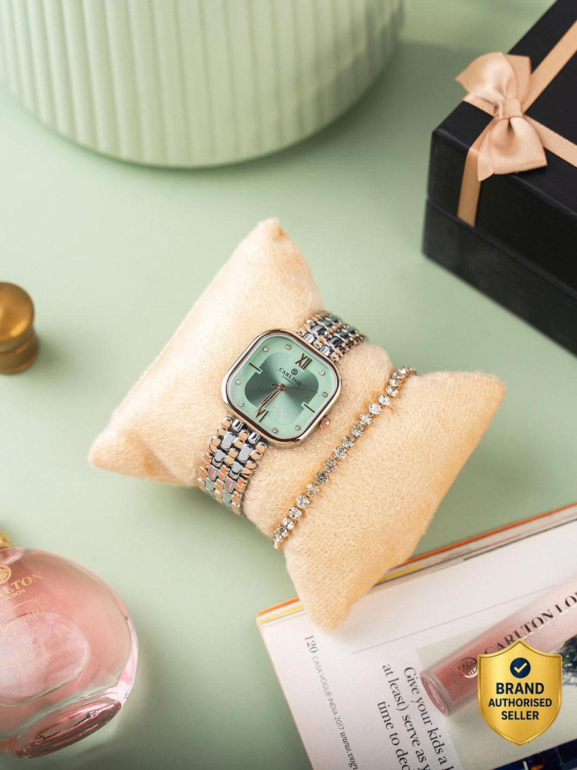 Image of CARLTON LONDON CLPLG107 Gift Set of Chelsea Mint Green Analog Watch - For Women