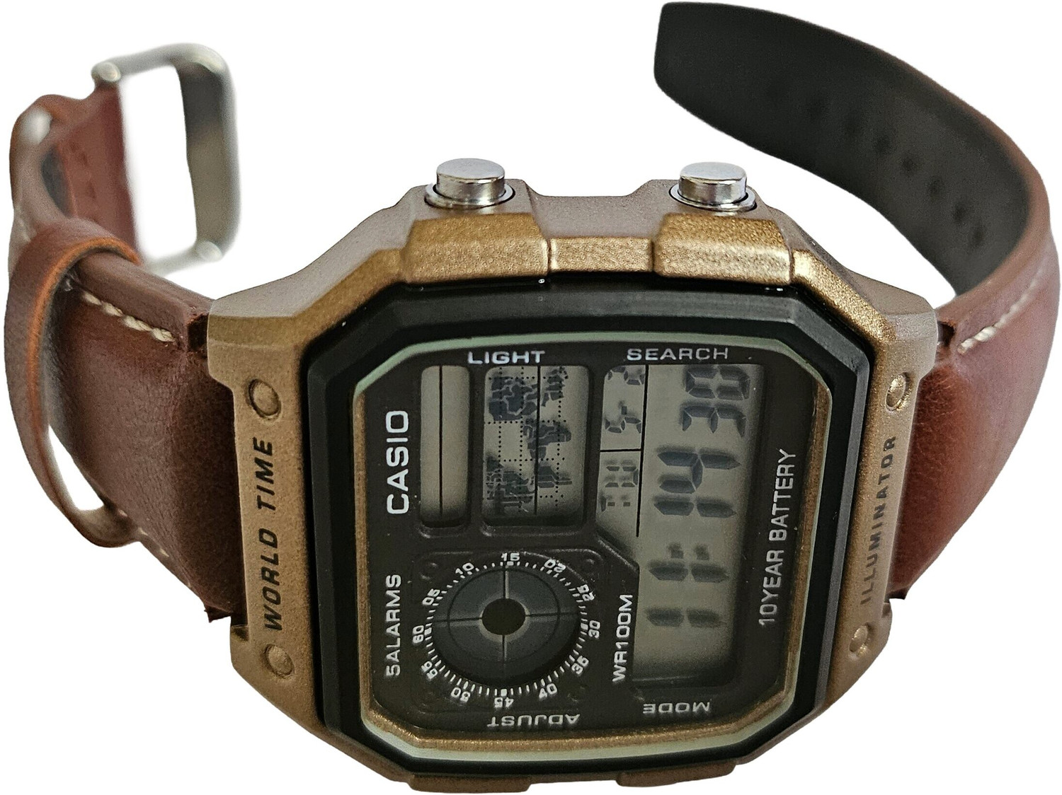 Image of DigiTech World Time Digital Watch Digital Watch Brown Leather Strap Digital Watch - For Men & Women