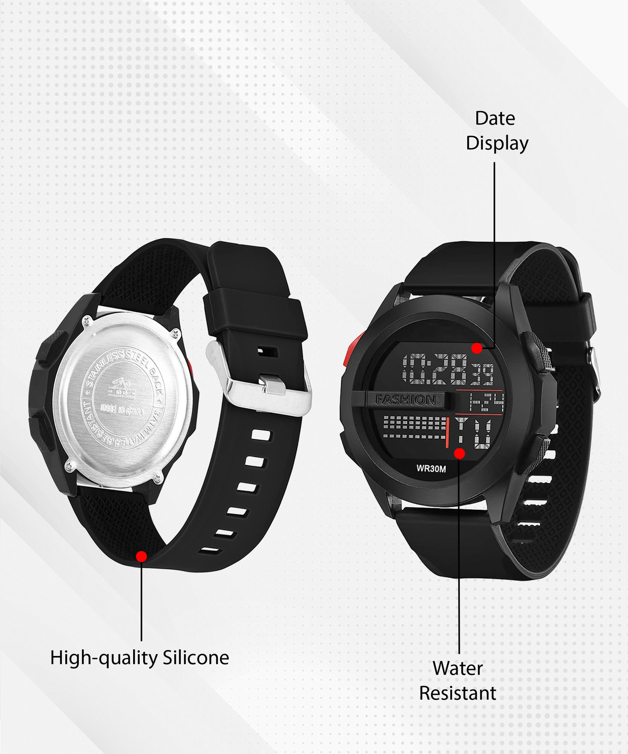 Image of luxurit Digital 3ATM Waterproof Sports Watch with Backlight Alarm Snooze Stopwatch Digital Watch - For Men & Women