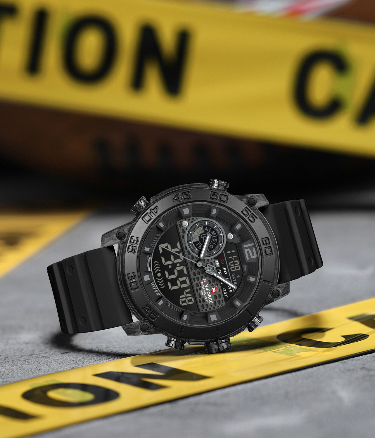 Image of NAVIFORCE Sporty Deep Black Case With Matching Bezel With Comfortable Silicone Strap Analog-Digital Watch - For Men NF6104BGYB